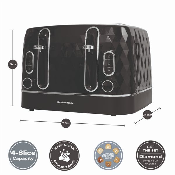 Hamilton Beach Kettle And Toaster Set Diamond Collection Black