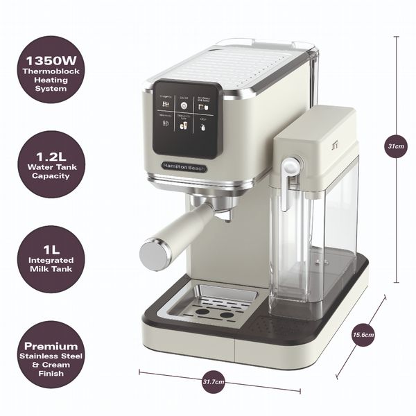 Hamilton Beach BaristaPro + Touch 8 in 1 Espresso With Milk Cream
