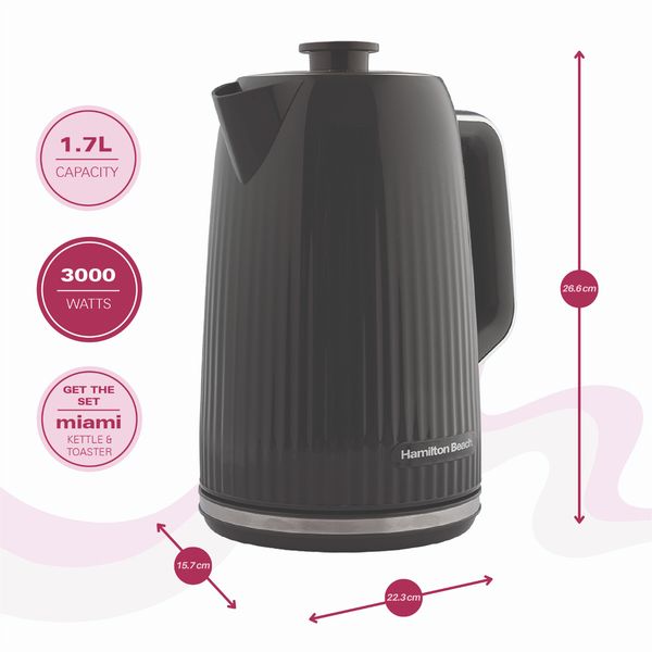 Hamilton Beach Miami Kettle, Toaster and Miami Microwave Set - Charcoal