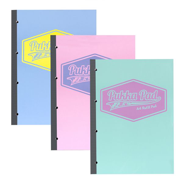 Pukka Pastel 400 page Refil Pad A4 Pack of 3 Assorted Colours