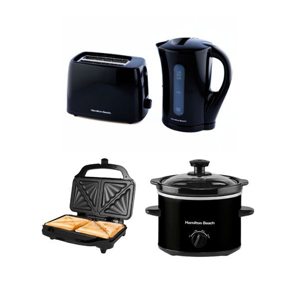  Hamilton Beach Essential Kettle, 2 Slot Toaster, Deep Fill Sand wich Toaster and 1.8L Slow Cooker...