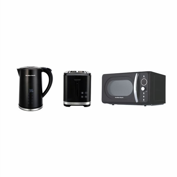 Hamilton Beach FlexiControl Kettle, Toaster and 20L Retro Microwave - Black